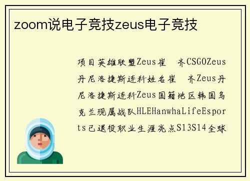 zoom说电子竞技zeus电子竞技