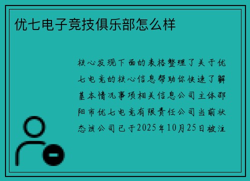 优七电子竞技俱乐部怎么样